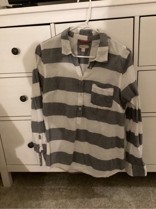 Merona Tops - Merona Navy and White Wide-Striped Button Pullover